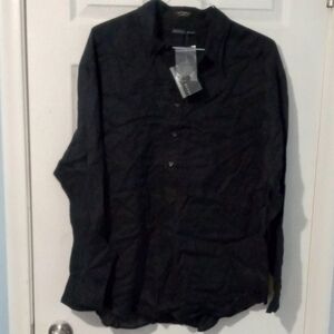 Geoffrey Beene Black Half Button Linen Shirt